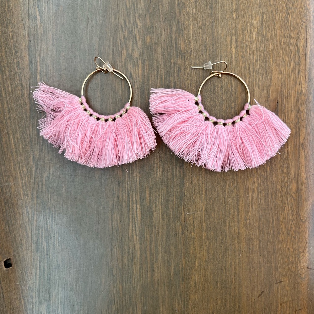 Pink Tassel Hoop Earrings